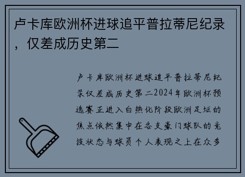卢卡库欧洲杯进球追平普拉蒂尼纪录，仅差成历史第二