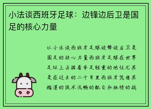 小法谈西班牙足球：边锋边后卫是国足的核心力量