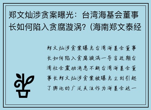 郑文灿涉贪案曝光：台湾海基会董事长如何陷入贪腐漩涡？(海南郑文泰经历)