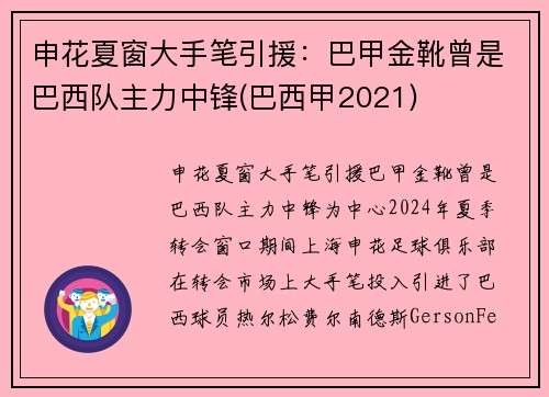 申花夏窗大手笔引援：巴甲金靴曾是巴西队主力中锋(巴西甲2021)