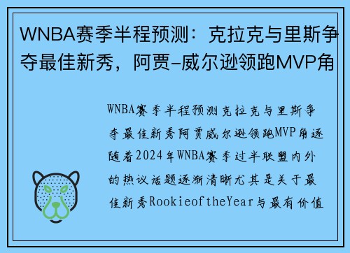 WNBA赛季半程预测：克拉克与里斯争夺最佳新秀，阿贾-威尔逊领跑MVP角逐