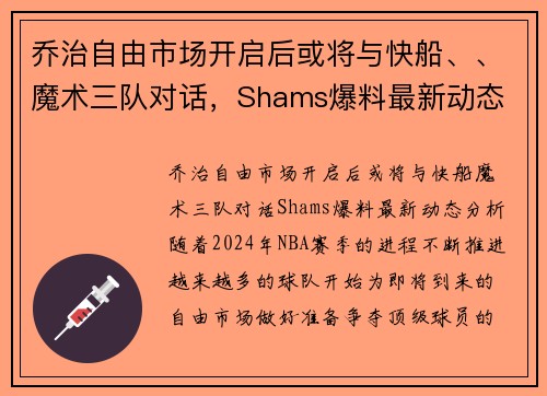 乔治自由市场开启后或将与快船、、魔术三队对话，Shams爆料最新动态